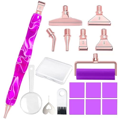 Praise V Do Ergonomic Diamond Painting Art Drill Bead Dot Pen Kit with Screw Steel Silver Metal Tip Nibs Placers Roller Tool Accessories for 5D Diamond Paint Purple - Image 1