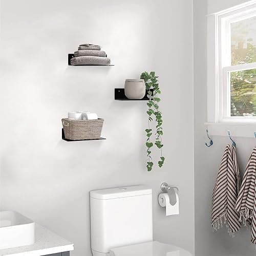luium 9 Inch Acrylic Floating Shelf No Drill Adhesive Wall Shelf Set of 4 for Funko Pop Storage, Floating Shelves Damage-Free Expand Wall Space for Living Room, Bathroom, Gaming Room, Office - Black thumbnail 2