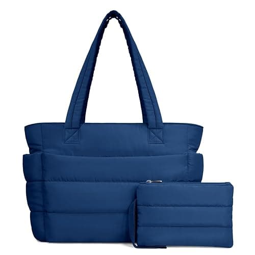 TOPDesign Puffer Tote Bag for Women, Lightweight Puffy Handbag with Compartments, Quilted Shoulder Bag for Work, Travel, Gym - Image 1