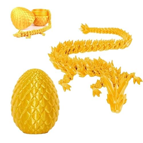 Dragon Eggs with Dragon Inside, 3D Printed Surprise Funny Gifts for Kids, Articulated Fidget Toys for Adults, Ideal Easter Basket Stuffers, Unique 3D Dragons Collectibles(Silk Gold) - Image 1