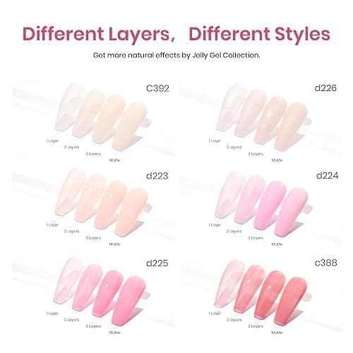 Beetles Jelly Gel Nail Polish Set, 6 Colors Jelly Nude Pink Gel Polish Kit Neutral Sheer Shimmer Glitter Translucent Effect Soak off Uv Nail Concealer DIY Manicure Spring Summer Gift for Women thumbnail 2