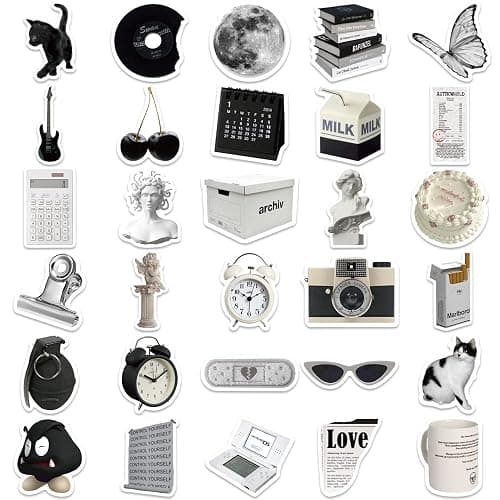 Aesthetic VSCO Stickers for Water Bottles,Black and White Simple Vinyl Sticker for Laptop,61Pcs DIY Decorate Skateboard Computer Phone Decals for Kids Girls Teens (Black & White) thumbnail 6