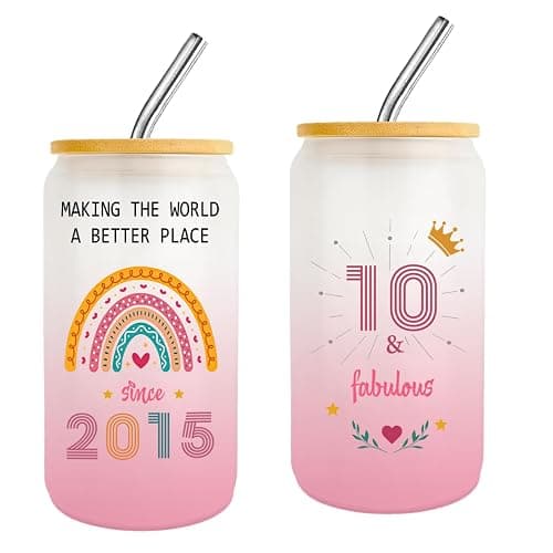 10 Year Old Girl Gift,10th Birthday Gifts for Girls 2025,Happy 10th Birthday Cups With Lids and Straws Gift Ideas,Fashion Gifts for Her,Thoughtful Presents for 10 Year Old Daughter,Niece,Sister - 10th Birthday Gift - Image 1