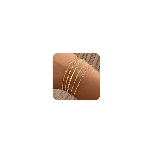 Striviio Gold Bracelets for Women, 14K Gold Plated Stackable Bracelet Stack Set Adjustable Charm Paperclip Chain Snake Link Layered Waterproof Jewelry Sets Gifts - Image 1