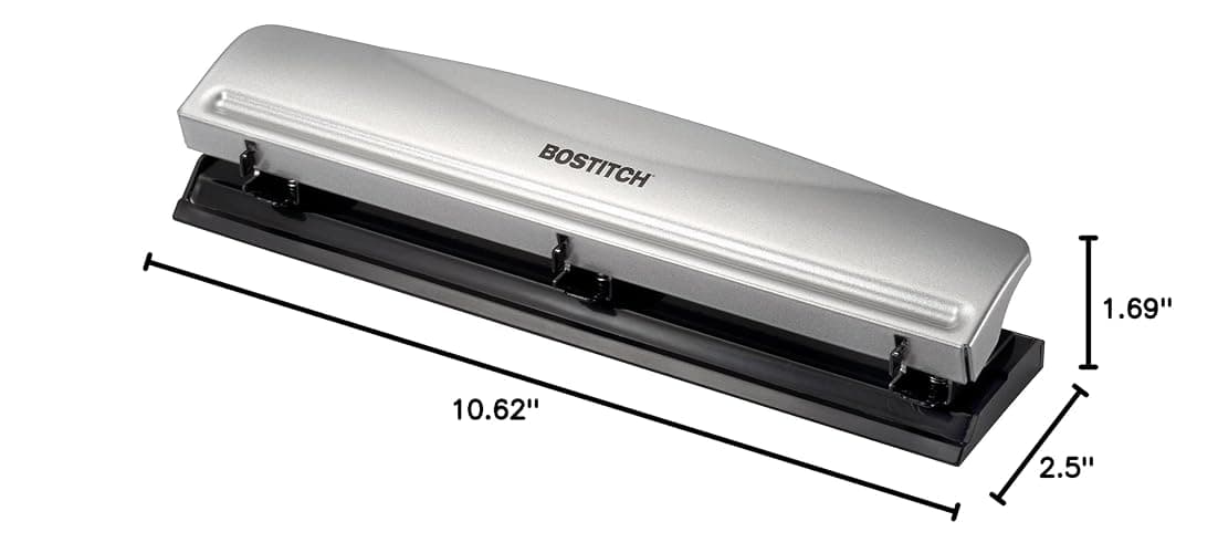 Bostitch Office Premium 3 Hole Punch, 12 Sheet Capacity, Metal, Rubber Base, Easy-Clean Tray, Silver thumbnail 6