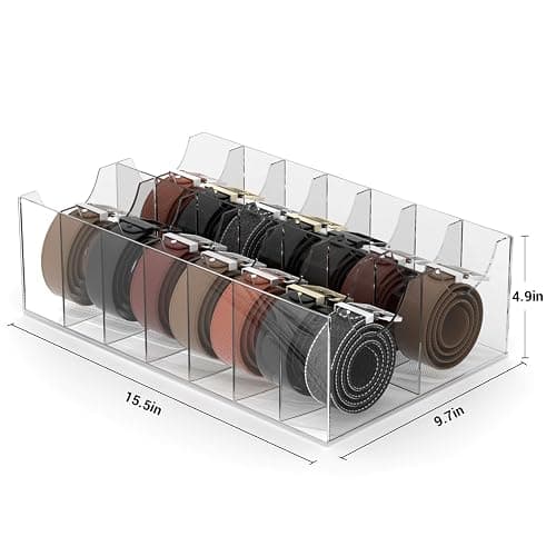 ACRYDECOR Large Acrylic Belt Organizer, Clear 14 Compartments Storage with Dust Cover, Display Holder for Home thumbnail 3