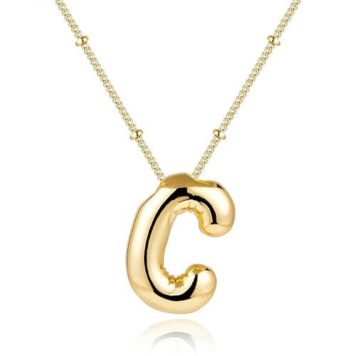 Inerney Gold Bubble Letter Necklace Initial Necklaces for Women, Chunky 14K Plated Balloon Initials, Trendy Charm Non Tarnish Custom Name Pendant Jewelry Gifts for Mom - Image 1