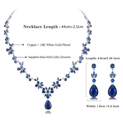 Hadskiss Jewelry Set for Women, Necklace Dangle Earrings Bracelet Set with White AAA Cubic Zirconia, Allergy Free Wedding Party Jewelry for Bridal Bridesmaid thumbnail 2