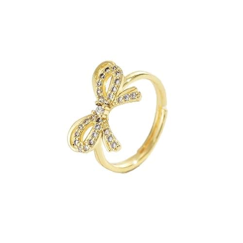 18K Gold Plated Stackable Bow Rings for Women Dainty Adjustable Open Cubic Zirconia Friendship Bow Knot Rings - Image 1