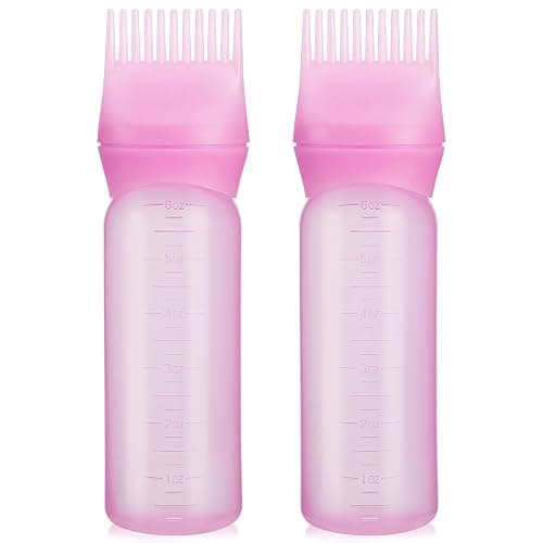 Pimoys 2 Pack Root Comb Applicator Bottle, 6 Ounce Oil Applicator for Hair Dye, Hair Oiling Applicator Hair Coloring Brush Bottle with Graduated Scale - Image 1