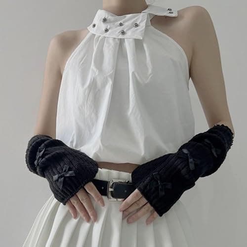 SimplCharm Women's Cute Y2K Arm Warmers Kawaii Knitted Arm Sleeve Gothic Punk Style Fingerless Sleeve for Women thumbnail 3