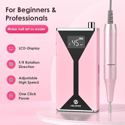 HELIVIVE Professional Electric Nail Drill 45000RPM Cordless Nail File | Portable & Rechargeable, 11 Drill Bits, for Shaping, Polishing & Removing Gel Nails for Salon Home (Pink) thumbnail 7