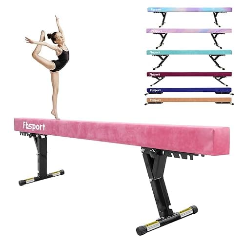 FBSPORT 8ft Adjustable Balance Beam: High and Low Floor Beam Gymnastics Equipment for Kids/Adults,Gymnastics Beam for Training,Practice, Physical Therapy and Professional Home Training with Legs - Pink