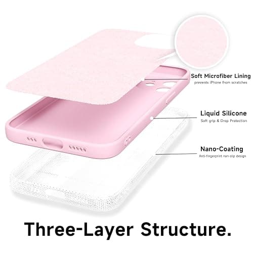 Svaove for iPhone 12 Phone Case Liquid Silicone, Thin Ultra Slim Minimalist Phone Cover, Girly Cute Plain Bright Solid Color Matte Soft Rubber Jelly Gel Plastic TPU Bumper, Light Pink thumbnail 4