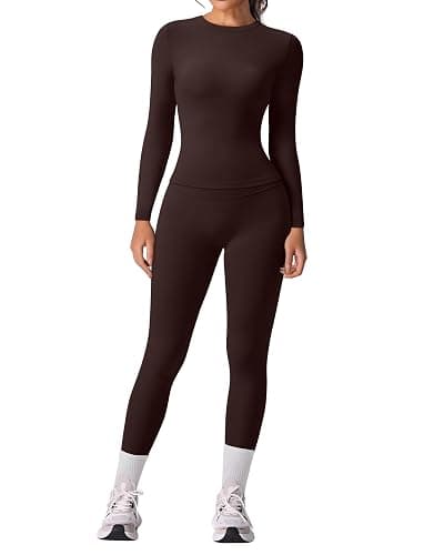 RXRXCOCO Slim Fit Workout Sets for Women 2 Piece Hidden Scrunch Leggings Long Sleeve Yoga Tops Matching Set Gym Outfits - Image 1