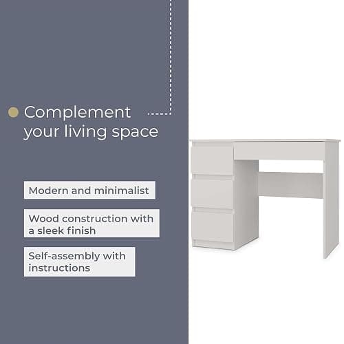 WHATSIZE ENTERPRISE - Mijas - Modern Computer Desk with Drawers - White Office Workstation Table with 3 Storage Drawers, Left-Side Configuration, Study table & Office Desk thumbnail 5