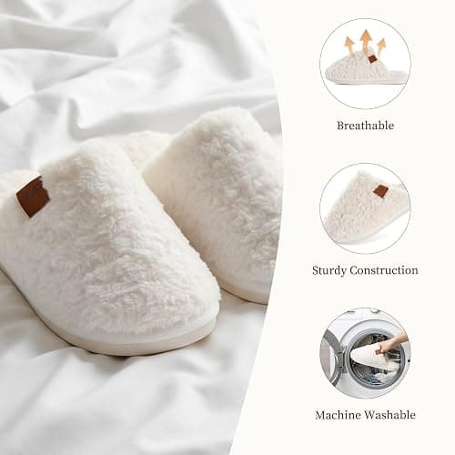 OOW Women's Fuzzy Slippers for Indoor,House Shoes with Memory Foam,Plush and Cute Slippers for Women thumbnail 6