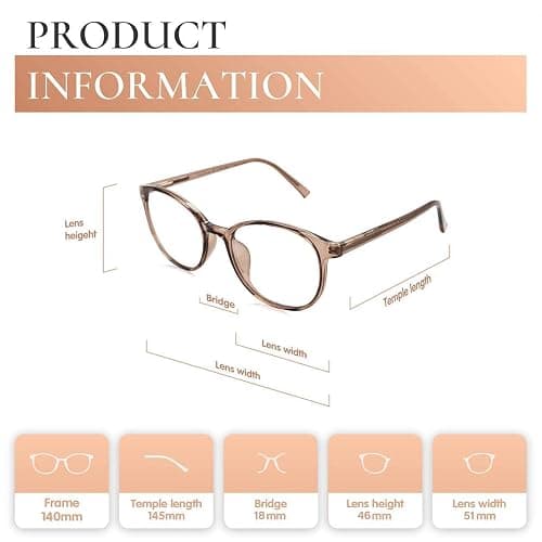 FONHCOO Blue Light Blocking Glasses Women Men Computer Eyeglasses,TR90 Fashion Round Transparent Anti Blue Light Glasses with Anti Eyestrain & UV Glare for Gaming & Reading (Coffee) thumbnail 5