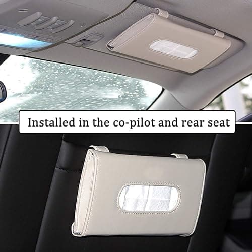 Car Tissue Holder, Sun Visor Napkin Box, Auto Napkin Case with Tissues Refill, Paper Towel Dispenser, Vehicle Interior Accessories Universal for Car SUV Pickup Truck-Beige thumbnail 2