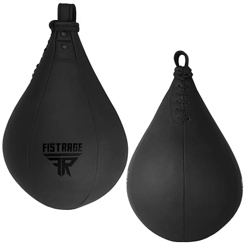 FISTRAGE Speed Bag Boxing Ball Leather MMA Muay Thai Training Punching Dodge Striking Kit with Free Hanging Swivel Workout Speedball Kicking Platform Equipment thumbnail 7