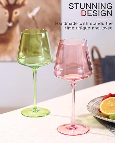 comfit Colored Wine Glasses Set of 6-18oz【Hand Blown】 Crystal Colorful Wine Glasses with With Long Stem-Muticolor Wine Glasses Wedding gift set for wine lovers Wine Dinner - Multicolor(6 Count) thumbnail 2
