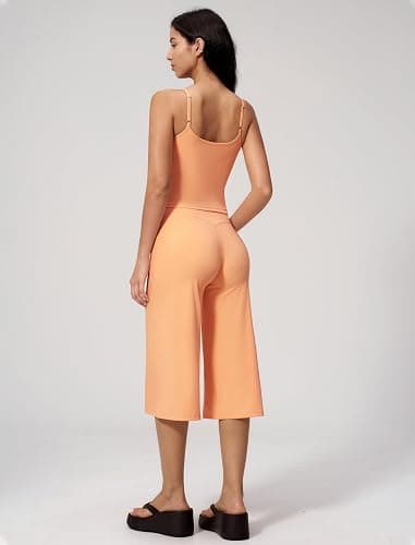 QBGJTD Womens Workout Sets Two Piece Spaghetti Straps Crop Top Matching Wide Leg Capri Pants Gym Work Pilates Outfits thumbnail 3