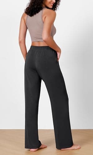 ODODOS Women's Modal Soft Wide Leg Pants Elastic High Waist Casual Lounge Relaxed Pants with Pockets - 27"/ 29" / 31" Inseam thumbnail 4