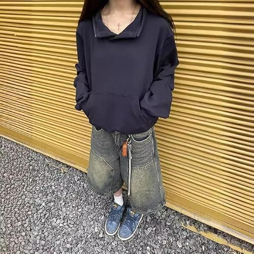 QJK Streetwear Baggy Summer Jorts Y2K Shorts Dark wash Jorts Denim Bermuda Shorts thumbnail 7