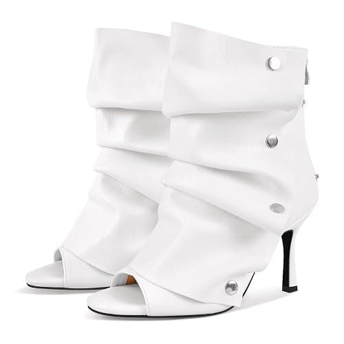 sexytag Women's Peep Toe Booties Slouchy Stiletto Kitten Heel Shark Boots Open Toe Back Zipper Fashion Ankle Short Boot - Image 1