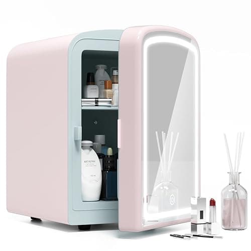 COYCYQI 4L Mini Skincare Fridge with Dimmable LED Mirror, Portable Beauty Refrigerator for Makeup, Cosmetic, Personal Small Refrigerator with Cooler and Warmer for Bedroom, Office and Car(Pink) - Image 1