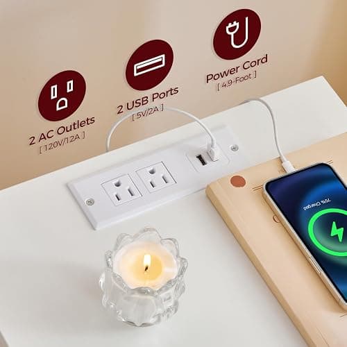 MAHANCRIS End Table, Fluted Nightstand with Charging Station and LED Lights, Modern Side Table with 2 Drawers and 1 Open Compartment, for Living Room, Bedroom, Study, Office, White ETWT63E01 thumbnail 4