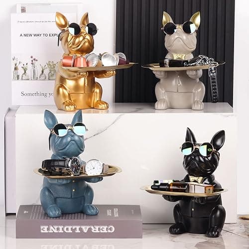 French Bulldog Gifts Statue Tray Organizer for Keys, Candy, Jewelry, Earrings, Entrance Piggy Bank - Modern Decor Resin French Bulldog Decor Entryway Table, Coffee Table, Office Desk, Home Decor thumbnail 6