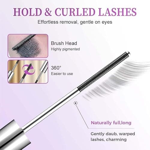 Iron Wand Mascara, Waterproof Metal Wand Mascara Volume and Length, Brushless Mascaras for Long Lasting No Clumping 3D Curling Eyelash (Black) thumbnail 3