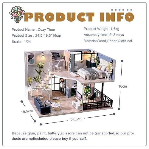 CUTEBEE DIY Dollhouse Miniature with Furniture, DIY Wooden Dollhouse Kit Plus Dust Proof and Music Movement, Creative Room for Valentine's Day Gift Idea(Cozy Time) - Cozy Time thumbnail 2