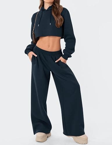 LOMON Wide Leg Sweatpants Women Fleece Sweat Pants Fall Clothes 2025 Teen Girl Baggy Jogger Sweatpant with Pockets thumbnail 4