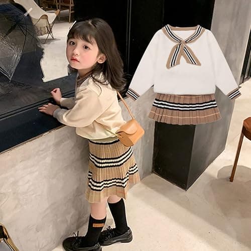 Balatale Toddler Baby Girls Fall Outfits Long Sleeve Knitted Sweater Tops Pleated Mini Skirt Set Autumn Winter Clothes Set thumbnail 8