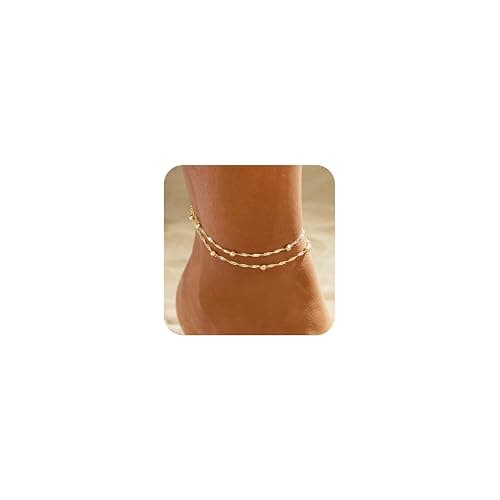 JECOMY Ankle Bracelets for Women, 14K Gold Plated Waterproof Dainty Anklets for Women, Hypoallergenic Trendy Lightweight Jewelry Gifts - Image 1