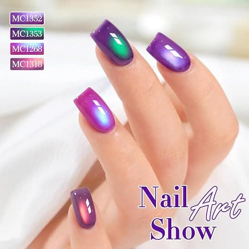 Double Rhythm Cat Eye Gel Nail Polish Set of 6 Same Color Same Bottle 0.5 Oz Shimmer Glitter with Magnet Holographic Magnetic UV Nail Polish Kit (Blush Fuchsia Magenta Purple Violet Lavender -T6-107) thumbnail 7