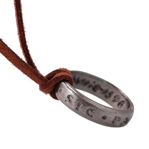 hooseiki Unisex Uncharted 4 Nathan Drake Ring Pendant Necklace with Adjustable Brown Leather Chain thumbnail 2