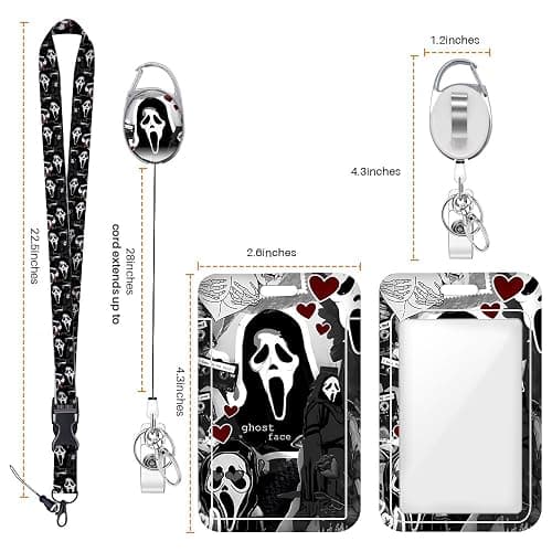 Funny Ghosts Face ID Badge Holder with Lanyard Retractable Badge Reel Horror Movie Gifts Lanyards for ID Badges Vertical ID Protector Badge Clip for Women Men Coworker Employee Staff Halloween thumbnail 3