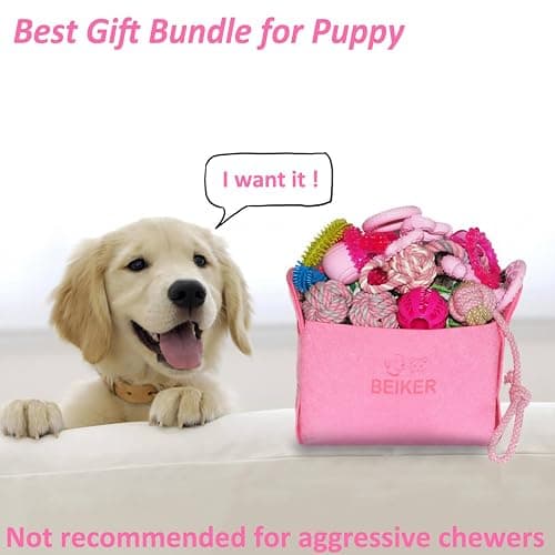 Beiker 20 Pack Pink Puppy Chew Toys - Dog Teething Toys for Puppies, Puppy Toys Toothbrush with Ropes, Soft Dogs Toy Bundle for Small Dogs, Cute Interactive Dog Balls for Chewers thumbnail 6