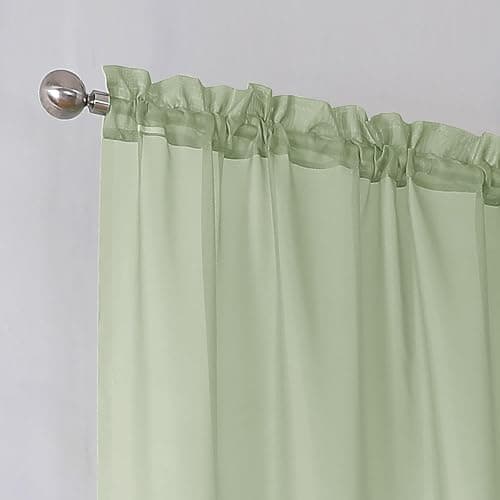 Simplebrand Light Green Sheer Curtains 84 Inches Long 2 Panels, Light Filtering Rod Pocket Solid Color Window Sheer Curtain Panels, Elegant Curtains & Drapes for Living Room, Bedroom, 42" W x 84" L thumbnail 6