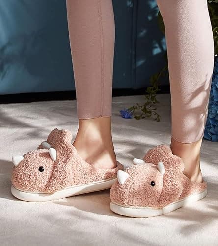 Avilego Unisex Dinosaur Plush House Slippers - Soft Indoor & Outdoor Fuzzy Winter Slippers thumbnail 3