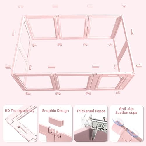 LoveTail DIY Clear Acrylic Dog Playpen House,Quick Easy Assembly and Disassembly,Strong Floor Suction,Indoor and Outdoor Use,Easy Cleansing Puppy Fence (Skin Pink, 23.6" H, 10PCS) thumbnail 5