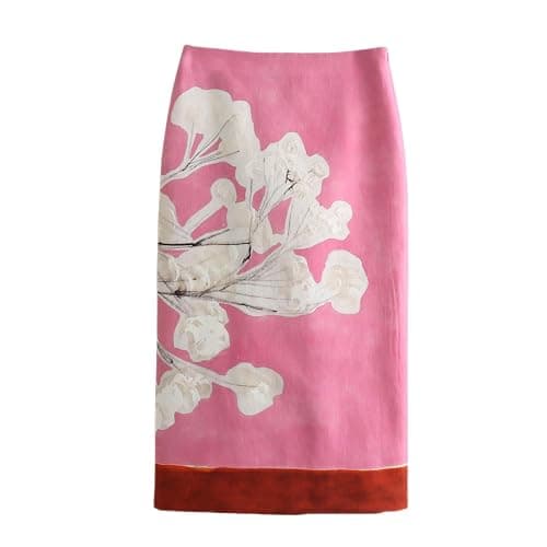 Apvirdy Women's Linen Skirt High Waist Color Block Vintage Elegant Floral Print Summer Straight Midi Skirt thumbnail 3