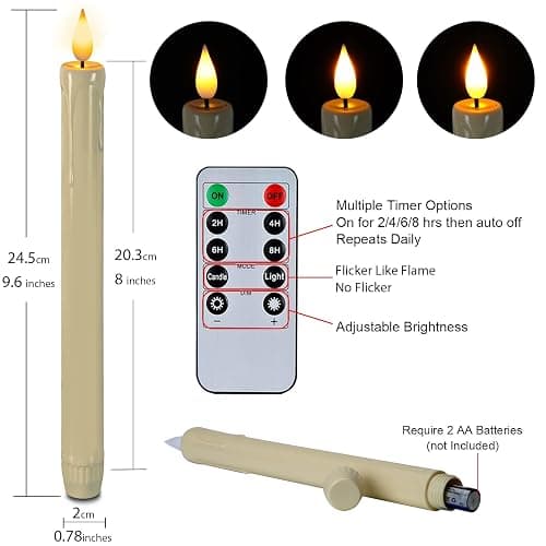 Homemory 6 Pcs Flameless Taper Candles with Remote, Timer, Dimmer, Ivory Battery Operated CandleSticks with Flickering Light, Plastic Led Window Candles, 9.6 Inches for Halloween Christmas Decoration thumbnail 6
