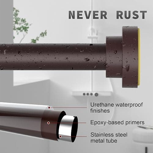 Thestoa Brown Shower Curtain Rod Adjustable 43-78 inch, 1"Diameter Spring Tension Curtain Rod No Drill, Anti-Rust Non-Slip Shower Rod for Bathroom Tension Rod thumbnail 4