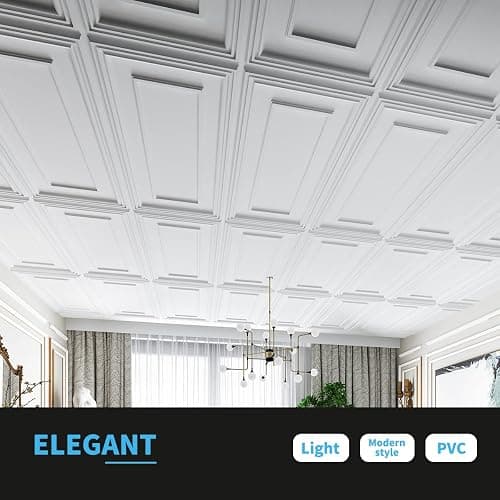Art3d Drop Ceiling Tiles, 24x48in. White (12-Pack), Polyvinyl Chloride (PVC), Glue Down thumbnail 4
