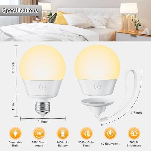 Brightown E26 Rechargeable Light Bulb with Remote and Timer, Battery Backup Bulb for Sconces and Lamps, Magnetic Bulbs for Non-Hardwired Fixture, 3 Color Temperatures + 9 RGB Colors, Dimmable, 2 Pack thumbnail 7