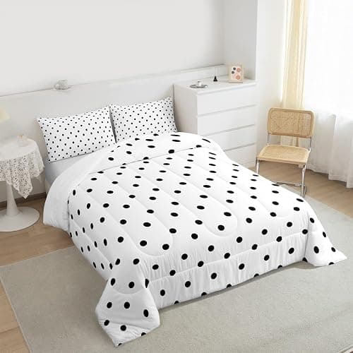 jejeloiu Polka Dots Bedding Set for Boys Girls, Black Geometric Circles Comforter Set Queen Size Simple Modern Duvet Quilt Microfiber Cartoon French Style Bedroom Decor 3 Pcs with 2 Pillow Cases thumbnail 3